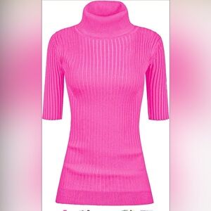 v28 Women Turtleneck 1/2 Half Sleeve Highly Stretchy Ribbed Knit Fitted Sweater